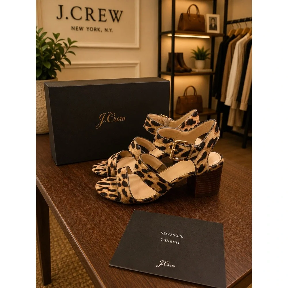J. Crew 3 strap stacked heel sandals 9
